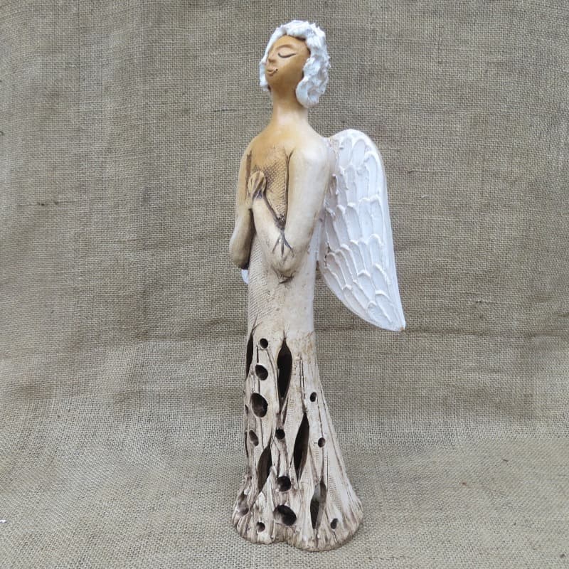 keramický anděl režný, velký - lampička 2