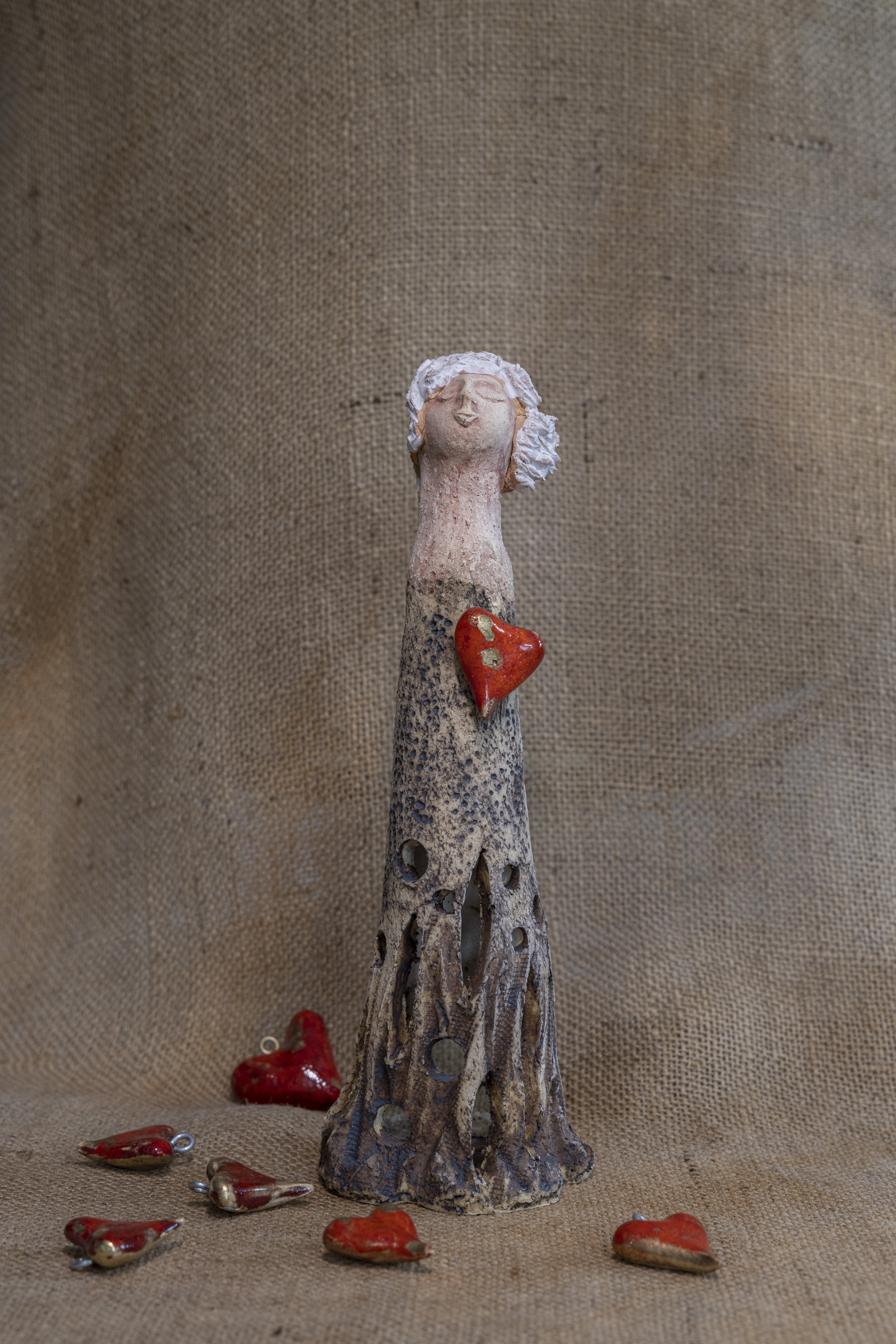 keramický anděl SRDCE svícen