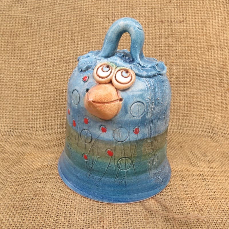 keramický zvonek pták 2 - modrý