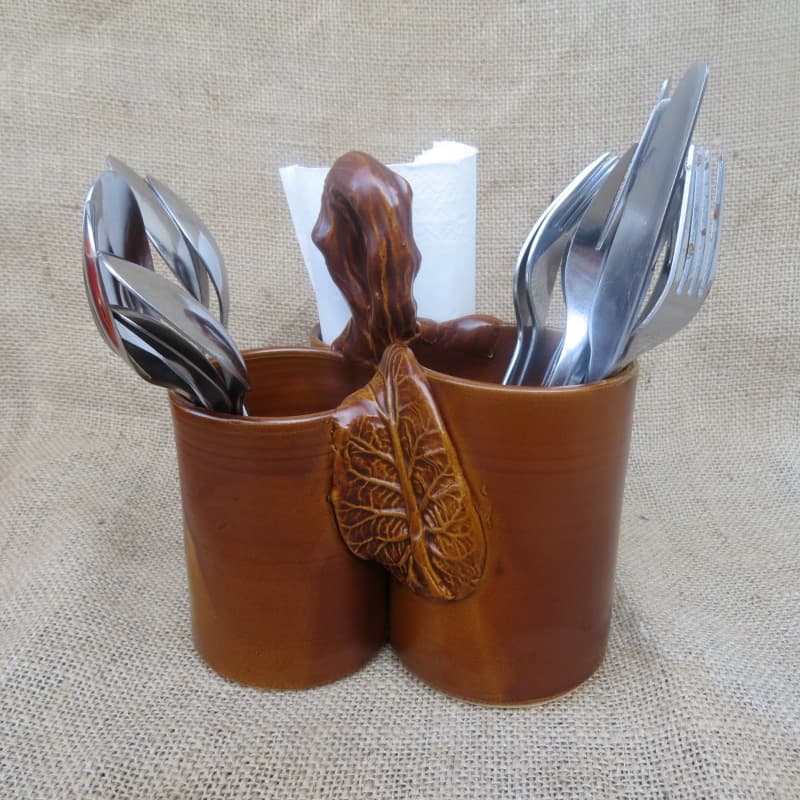 keramický stojan na příbory 1  - hnědý