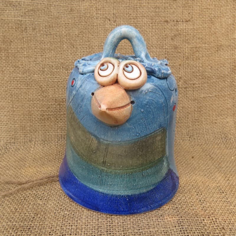 keramický zvonek pták 2 - modrý