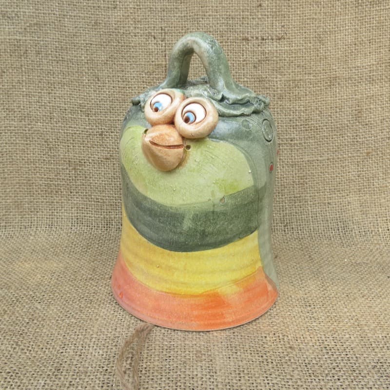 keramický zvonek pták 2 - zelený