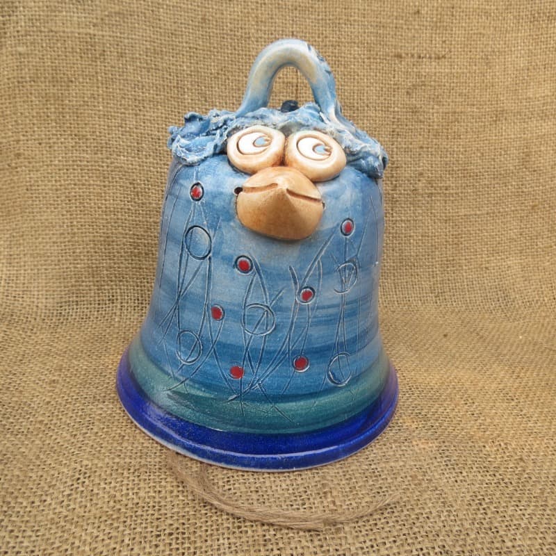 keramický zvonek pták 2 - modrý