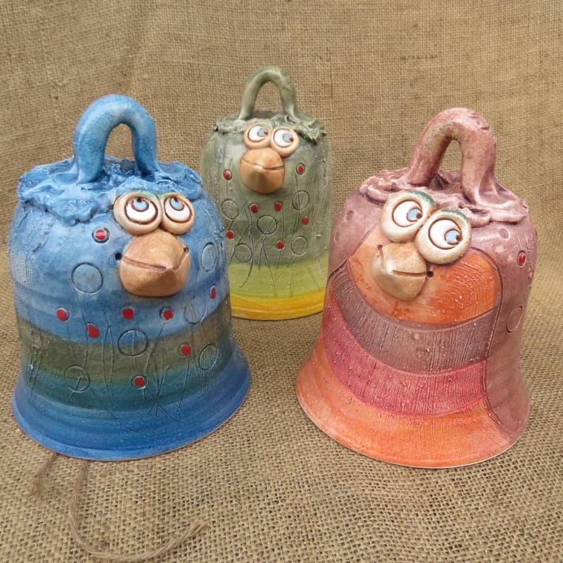 keramický zvonek pták 2 - modrý